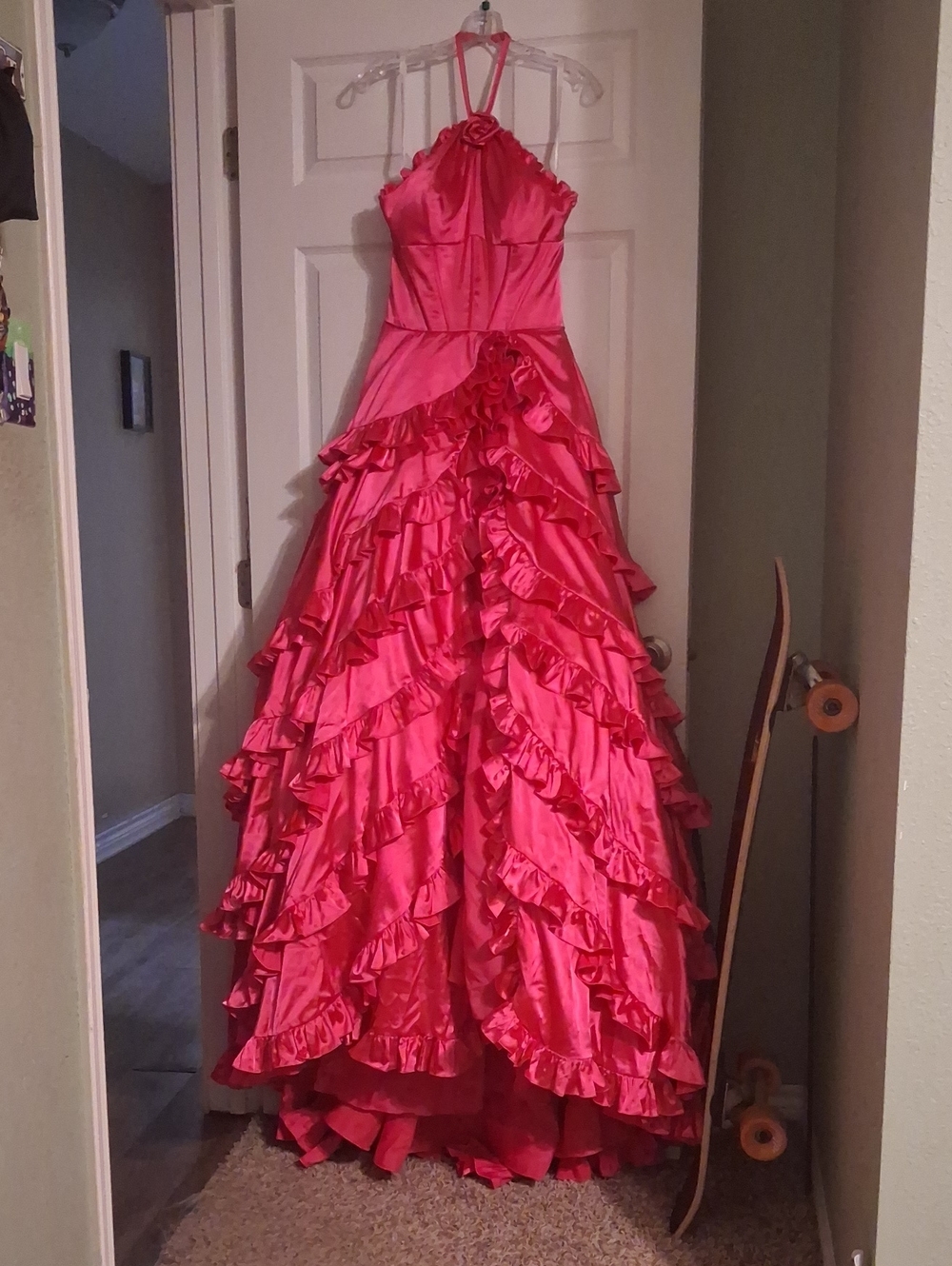 Sherri Hill Hot Pink Halter Ruffle Ball Gown - Picture 1 of 2